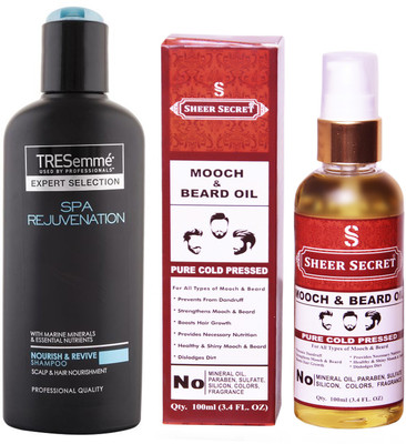 TRESemme 200 ML SPA REJUVENATION SHAMPOO with SHEER SECRET COLD PRESSED MOOCH AND BEARD OIL 100ML(Set of 2)
TRESemme 200 ML SPA REJUVENATION SHAMPOO with SHEER SECRET COLD PRESSED MOOCH AND BEARD OIL 100ML(Set of 2)