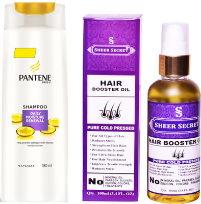 PANTENE 180 ML DAILY MOISTURE RENEWAL SHAMPOO with SHEER SECRET COLD PRESSED HAIR BOOSTER OIL 100ML(Set of 2)
PANTENE 180 ML DAILY MOISTURE RENEWAL SHAMPOO with SHEER SECRET COLD PRESSED HAIR BOOSTER OIL 100ML(Set of 2)