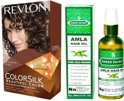 Revlon DARK BROWN 30 with SHEER SECRET COLD PRESSED AMLA HAIR OIL 100ML(Set of 2)