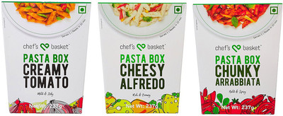 Chef's Basket Chunky Arrabbiata Pasta, 237g with Creamy Tomato Pasta, 237g and Cheesy Alfredo Pasta, 237g Pasta(Pack of 3, 237 g)
Chef's Basket Chunky Arrabbiata Pasta, 237g with Creamy Tomato Pasta, 237g and Cheesy Alfredo Pasta, 237g Pasta(Pack of 3, 237 g)
