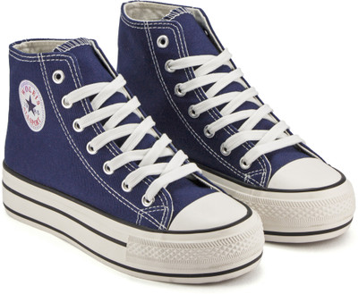 DeVEE Woleis Dv1985 Star High Ankle Navy Canvas Shoes For Women(Blue, White, Navy blue