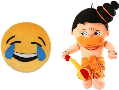 MTC Laughing Tears Smile Cushion (32cm)Combo With Hanuman (30cm) Stuffed Toy - 30 cm(Yellow)