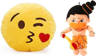 MTC Wynk Kissing Smile Cushion (32cm)Combo With Hanuman (30cm) Stuffed Toy - 30 cm(Yellow)