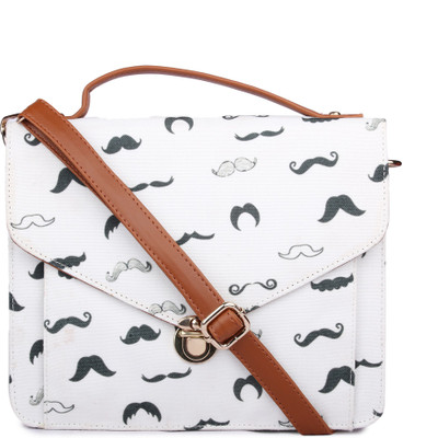 Goldmine Girls Casual White Canvas, PU Sling Bag