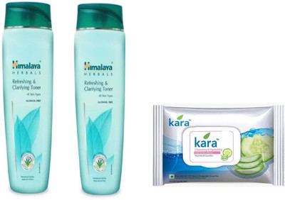 Himalaya refreshing toner, kara skin care wipes(Set of 3)