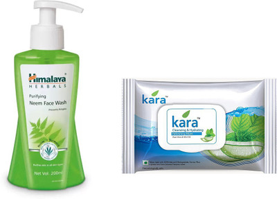 Himalaya Purifying Neem Face Wash, kara skin care wipes(Set of 2)