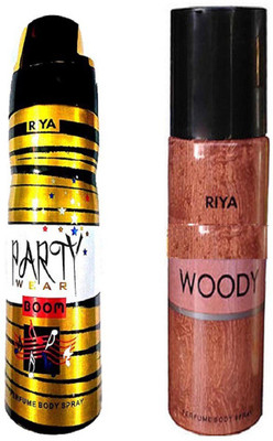 Riya WOODY PERFUME BODY SPRAY 150 ML + PARTY WEAR BOOM PERFUME BODY SPRAY 200 ML Deodorant Spray - For Men & Women(150 ml)
Riya WOODY PERFUME BODY SPRAY 150 ML + PARTY WEAR BOOM PERFUME BODY SPRAY 200 ML Deodorant Spray - For Men & Women(150 ml)