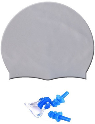 Venom SILVER COLOR SWIMMING CAP WITH EAR & NOSE PLUG Swimming Kit