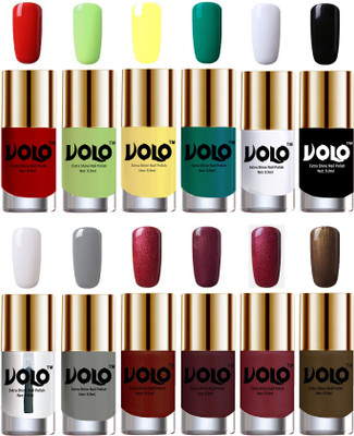 Volo Luxury Super Shine Nail Polish Set of 12 Vibrant Shades Reddish Orange, Parrot Green, Yellow, Radium Green, Matte White, Black, Extra Shine Top Coat, Grey, Lava Lust, Shimmer Coffee, Metallic Red, Gold, Metallic Coffee(Pack of 12)
Volo Luxury Super Shine Nail Polish Set of 12 Vibrant Shades Reddish Orange, Parrot Green, Yellow, Radium Green, Matte White, Black, Extra Shine Top Coat, Grey, Lava Lust, Shimmer Coffee, Metallic Red, Gold, Metallic Coffee(Pack of 12)