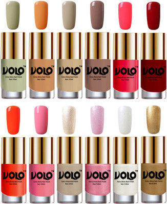 Volo Luxury Super Shine Nail Polish Set of 12 Vibrant Shades Mischievous Mint, Flirty Nude, Nude, Dark Nude, Carrot Red, Red, Coral, Light Pink, Chrome Rust, Metallic Pink, Pearly White Chrome, Golden(Pack of 12)
Volo Luxury Super Shine Nail Polish Set of 12 Vibrant Shades Mischievous Mint, Flirty Nude, Nude, Dark Nude, Carrot Red, Red, Coral, Light Pink, Chrome Rust, Metallic Pink, Pearly White Chrome, Golden(Pack of 12)