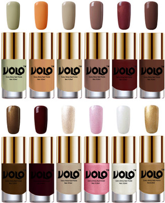 Volo Luxury Super Shine Nail Polish Set of 12 Vibrant Shades Mischievous Mint, Flirty Nude, Nude, Dark Nude, Metallic Maroon, Chocolate Brown, Brown Coffee, Maroon, Chrome Rust, Metallic Pink, Pearly White Chrome, Golden(Pack of 12)
Volo Luxury Super Shine Nail Polish Set of 12 Vibrant Shades Mischievous Mint, Flirty Nude, Nude, Dark Nude, Metallic Maroon, Chocolate Brown, Brown Coffee, Maroon, Chrome Rust, Metallic Pink, Pearly White Chrome, Golden(Pack of 12)