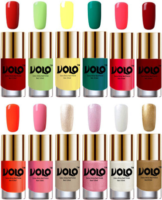 Volo Luxury Super Shine Nail Polish Set of 12 Vibrant Shades Reddish Orange, Parrot Green, Yellow, Radium Green, Carrot Red, Red, Coral, Light Pink, Chrome Rust, Metallic Pink, Pearly White Chrome, Golden(Pack of 12)
Volo Luxury Super Shine Nail Polish Set of 12 Vibrant Shades Reddish Orange, Parrot Green, Yellow, Radium Green, Carrot Red, Red, Coral, Light Pink, Chrome Rust, Metallic Pink, Pearly White Chrome, Golden(Pack of 12)