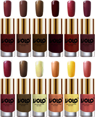 Volo Luxury Super Shine Nail Polish Set of 12 Vibrant Shades Metallic Maroon, Chocolate Brown, Brown Coffee, Maroon, Lava Lust, Shimmer Coffee, Metallic Red, Gold, Metallic Coffee, Chrome Olive Green, Bronze Magnetic, Gold Chrome, Hot Lava(Pack of 12)
Volo Luxury Super Shine Nail Polish Set of 12 Vibrant Shades Metallic Maroon, Chocolate Brown, Brown Coffee, Maroon, Lava Lust, Shimmer Coffee, Metallic Red, Gold, Metallic Coffee, Chrome Olive Green, Bronze Magnetic, Gold Chrome, Hot Lava(Pack of 12)