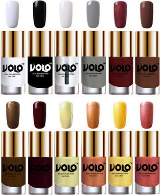 Volo Luxury Super Shine Nail Polish Set of 12 Vibrant Shades Matte White, Black, Extra Shine Top Coat, Grey, Metallic Maroon, Chocolate Brown, Brown Coffee, Maroon, Chrome Olive Green, Bronze Magnetic, Gold Chrome, Hot Lava(Pack of 12)
Volo Luxury Super Shine Nail Polish Set of 12 Vibrant Shades Matte White, Black, Extra Shine Top Coat, Grey, Metallic Maroon, Chocolate Brown, Brown Coffee, Maroon, Chrome Olive Green, Bronze Magnetic, Gold Chrome, Hot Lava(Pack of 12)