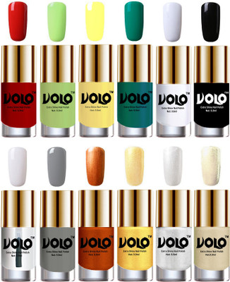 Volo Luxury Super Shine Nail Polish Set of 12 Vibrant Shades Reddish Orange, Parrot Green, Yellow, Radium Green, Matte White, Black, Extra Shine Top Coat, Grey, Red Gold, Golden, Metallic Silver, Light Golden(Pack of 12)
Volo Luxury Super Shine Nail Polish Set of 12 Vibrant Shades Reddish Orange, Parrot Green, Yellow, Radium Green, Matte White, Black, Extra Shine Top Coat, Grey, Red Gold, Golden, Metallic Silver, Light Golden(Pack of 12)