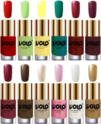 Volo Luxury Super Shine Nail Polish Set of 12 Vibrant Shades Reddish Orange, Parrot Green, Yellow, Radium Green, Lava Lust, Shimmer Coffee, Metallic Red, Gold, Metallic Coffee, Chrome Rust, Metallic Pink, Pearly White Chrome, Golden(Pack of 12)
Volo Luxury Super Shine Nail Polish Set of 12 Vibrant Shades Reddish Orange, Parrot Green, Yellow, Radium Green, Lava Lust, Shimmer Coffee, Metallic Red, Gold, Metallic Coffee, Chrome Rust, Metallic Pink, Pearly White Chrome, Golden(Pack of 12)