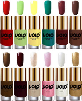Volo Luxury Super Shine Nail Polish Set of 12 Vibrant Shades Reddish Orange, Parrot Green, Yellow, Radium Green, Metallic Maroon, Chocolate Brown, Brown Coffee, Maroon, Chrome Rust, Metallic Pink, Pearly White Chrome, Golden(Pack of 12)
Volo Luxury Super Shine Nail Polish Set of 12 Vibrant Shades Reddish Orange, Parrot Green, Yellow, Radium Green, Metallic Maroon, Chocolate Brown, Brown Coffee, Maroon, Chrome Rust, Metallic Pink, Pearly White Chrome, Golden(Pack of 12)