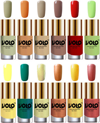 Volo Luxury Super Shine Nail Polish Set of 12 Vibrant Shades Mischievous Mint, Flirty Nude, Nude, Dark Nude, Reddish Orange, Parrot Green, Yellow, Radium Green, Chrome Olive Green, Bronze Magnetic, Gold Chrome, Hot Lava(Pack of 12)
Volo Luxury Super Shine Nail Polish Set of 12 Vibrant Shades Mischievous Mint, Flirty Nude, Nude, Dark Nude, Reddish Orange, Parrot Green, Yellow, Radium Green, Chrome Olive Green, Bronze Magnetic, Gold Chrome, Hot Lava(Pack of 12)