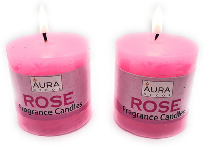 AuraDecor Rose Fragrance Pack of 2 Pillar Candle(Pink, Pack of 2)