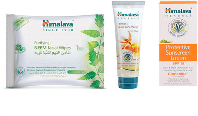 Himalaya Purifying Neem Facial Wipes, Fairness Kesar Face Wash, Protective Suncreen Lotion(Set of 3)
Himalaya Purifying Neem Facial Wipes, Fairness Kesar Face Wash, Protective Suncreen Lotion(Set of 3)