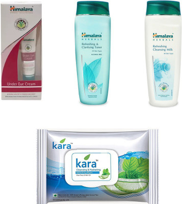 Himalaya under eye cream, refreshing and clarifying toner, refreshing cleansing milk, kara skin care wipes(Set of 4)
Himalaya under eye cream, refreshing and clarifying toner, refreshing cleansing milk, kara skin care wipes(Set of 4)