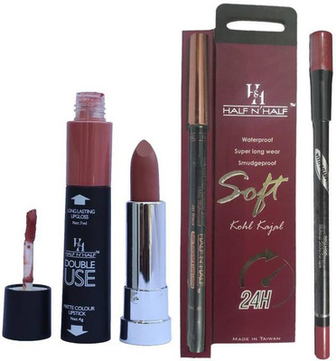 Half N Half Double Use Matte Lipstick Kajal Lipliner Combo(Set of 3)