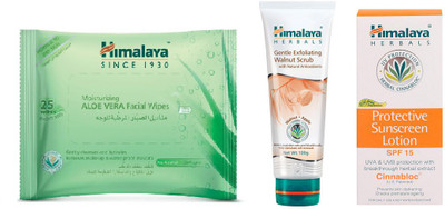 Himalaya Aloe Vera Facial Wipes, Gentle Exfoliating Walnut Scrub, Protective Suncreen Lotion(Set of 3)
Himalaya Aloe Vera Facial Wipes, Gentle Exfoliating Walnut Scrub, Protective Suncreen Lotion(Set of 3)