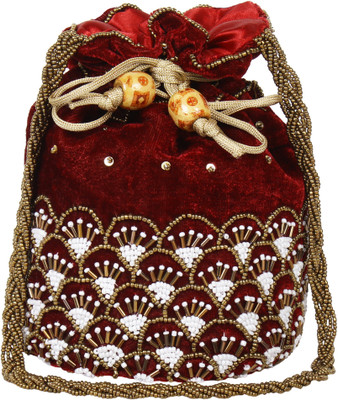 Saashiwear Potli Purse Potli(Maroon, White)