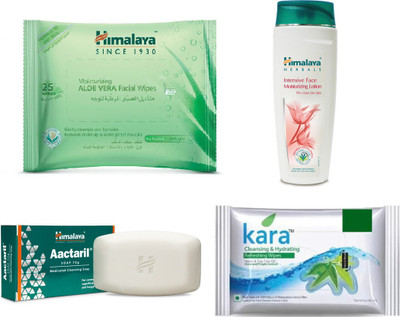 Himalaya Aloe Vera Facial Wipes, Intensive Face Moisturizing Lotion, Aactaril Soap, Kara Skin Care Wipes(Set of 4)
Himalaya Aloe Vera Facial Wipes, Intensive Face Moisturizing Lotion, Aactaril Soap, Kara Skin Care Wipes(Set of 4)