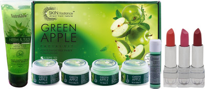 NutriGlow Green Apple Facial Kit (250+10)g with Lipstick and Face wash Free(Set of 5)
NutriGlow Green Apple Facial Kit (250+10)g with Lipstick and Face wash Free(Set of 5)