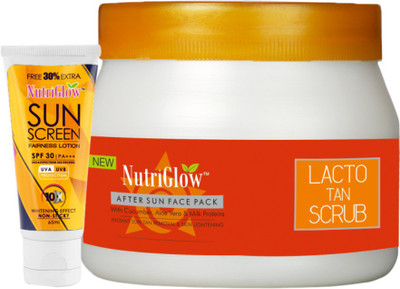 NutriGlow Lacto Tan Scrub (500 g) with Sunscreen Lotion SPF 30 (65 ml) Free(Set of 2)
NutriGlow Lacto Tan Scrub (500 g) with Sunscreen Lotion SPF 30 (65 ml) Free(Set of 2)