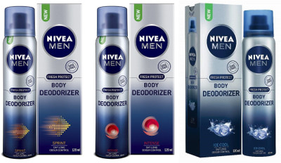Nivea Men Sprint, Intense and Ice Cool Gas Free Body Deodorizer 120ML Each (Pack of 3) Deodorant Spray - For Men(360 ml, Pack of 3)
Nivea Men Sprint, Intense and Ice Cool Gas Free Body Deodorizer 120ML Each (Pack of 3) Deodorant Spray - For Men(360 ml, Pack of 3)