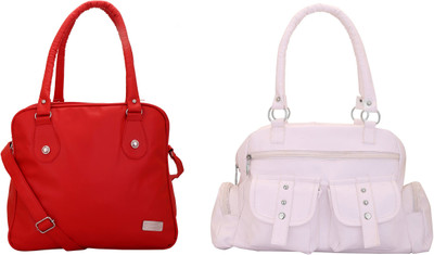 Lady bar Shoulder Bag(White, Red), Red;white