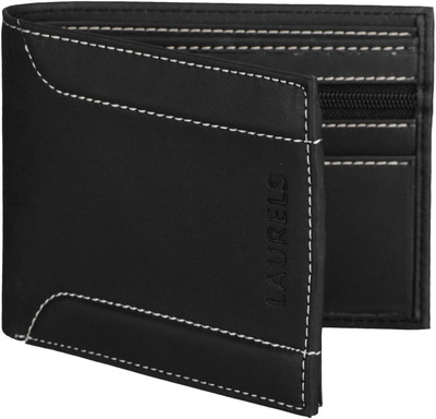 Laurels Men Black Genuine Leather Wallet(4 Card Slots)