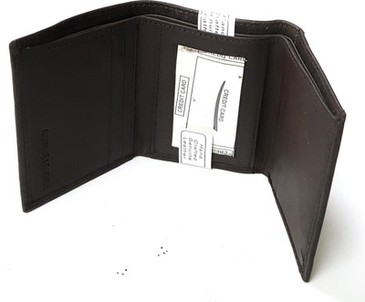 11e Men Brown Genuine Leather Wallet(8 Card Slots)