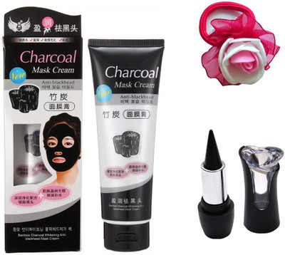 Charcoal Bamboo Face Mask, kajal and Band(Set of 3)