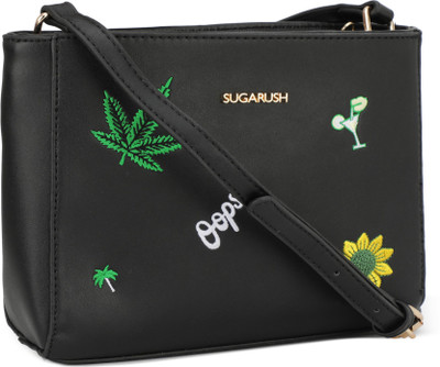SUGARUSH Women Casual Black PU Sling Bag