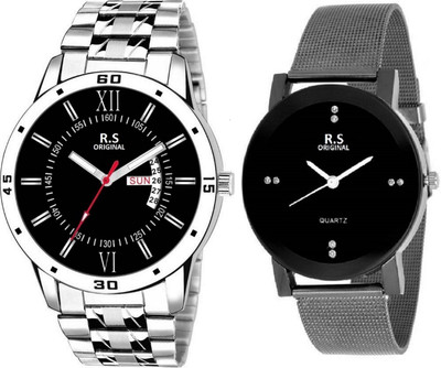 R S Original RSO-2091 DAY AND DATE BLACK WATCH FOR COUPLE Watch - For Couple