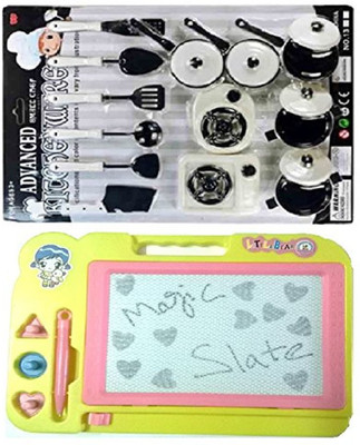 Mahvi Toys Combo of Advanced Chef Kitchenware Playset with Magic slate