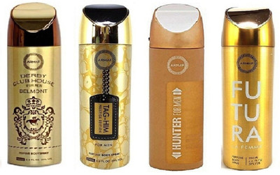 Armaf Derby club house 200ml + Prestige Tag him 200ml + Hunter 200ml + Futura 200ml Deodorant Spray - For Men & Women(800 ml, Pack of 4)
Armaf Derby club house 200ml + Prestige Tag him 200ml + Hunter 200ml + Futura 200ml Deodorant Spray - For Men & Women(800 ml, Pack of 4)