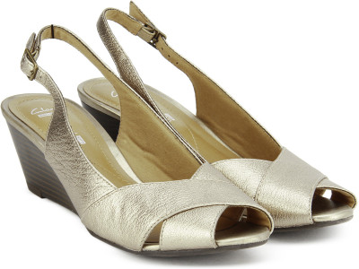 Clarks Women Gold Metallic Wedges