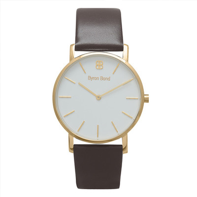 Byron Bond 11EB11HE Byron Bond Knightsbridge 38 mm - Unisex Watch - Gold with Brown Leather Watch - For Men