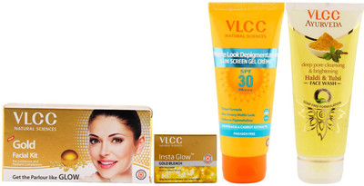 VLCC Facial Kit, Face Wash, Bleach and Sun Screen Gel Combo(Set of 4)
