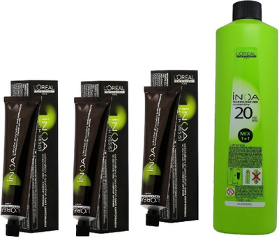 L'Oreal Loreal INOA Ammonia Free Permanent Colour 4,56 Mahogany Red Brown(3 tube) 60mL+ Loreal INOA Oil Developer 1000 mL(Set of 4)
L'Oreal Loreal INOA Ammonia Free Permanent Colour 4,56 Mahogany Red Brown(3 tube) 60mL+ Loreal INOA Oil Developer 1000 mL(Set of 4)