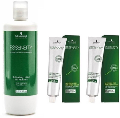 Schwarzkopf Essensity Ammonia Free 4-0 Medium Brown 60 mL(2 tube) + Essensity Oil Developer 1000 mL(Set of 3)
