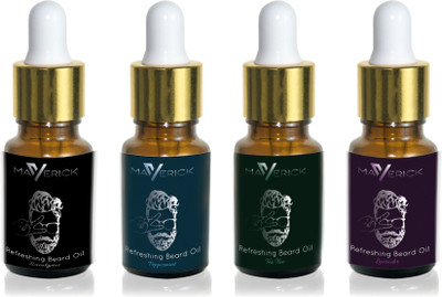 Maverick Cool Refreshing beard oil pack of 4 with freshness of Peppermint, Tea Tree, Eucalyptus and lavender essential oils & pure Jojoba Hair Oil(10 ml)
