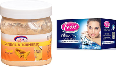 Pink Root Sandal & Turmeric Mask 500ml, Fem Diamond Bleach(Set of 2)