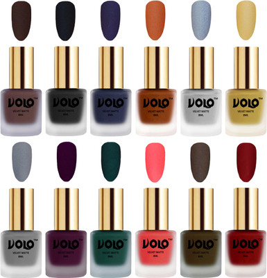 Volo Velvet Dull Matte Bold Colors Nail Polish Combo in Wholesale Rate Chocolate Brown, Black, Russian Navy Blue, Metallic Coral, Metallic Silver, Metallic Golden, Grey, Light Wine, Dark Green, Neon Orange, Olive Brown, Tomato Red(Pack of 12)
Volo Velvet Dull Matte Bold Colors Nail Polish Combo in Wholesale Rate Chocolate Brown, Black, Russian Navy Blue, Metallic Coral, Metallic Silver, Metallic Golden, Grey, Light Wine, Dark Green, Neon Orange, Olive Brown, Tomato Red(Pack of 12)