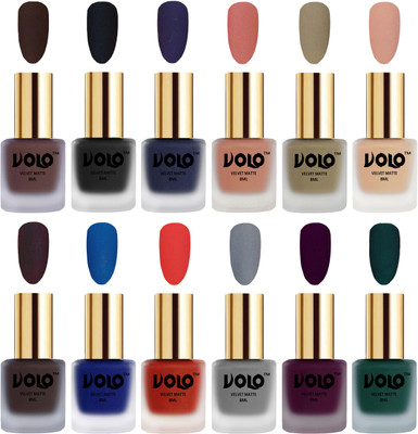 Volo Velvet Dull Matte Bold Colors Nail Polish Combo in Wholesale Rate Chocolate Brown, Black, Russian Navy Blue, Light Peach, Sand Nude, Nude, Dark Coffee, Blue, Coral, Grey, Light Wine, Dark Green(Pack of 12)
Volo Velvet Dull Matte Bold Colors Nail Polish Combo in Wholesale Rate Chocolate Brown, Black, Russian Navy Blue, Light Peach, Sand Nude, Nude, Dark Coffee, Blue, Coral, Grey, Light Wine, Dark Green(Pack of 12)