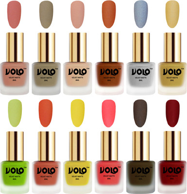 Volo Velvet Dull Matte Bold Colors Nail Polish Combo in Wholesale Rate Light Peach, Sand Nude, Nude, Metallic Coral, Metallic Silver, Metallic Golden, Parrot Green, Orange, Yellow, Neon Orange, Olive Brown, Tomato Red(Pack of 12)
Volo Velvet Dull Matte Bold Colors Nail Polish Combo in Wholesale Rate Light Peach, Sand Nude, Nude, Metallic Coral, Metallic Silver, Metallic Golden, Parrot Green, Orange, Yellow, Neon Orange, Olive Brown, Tomato Red(Pack of 12)